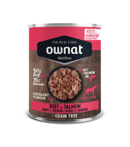 Lata OWNAT WETLINE Perro Ternera y Salmon 395gr