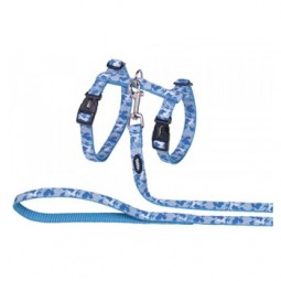 Set Gato XL Arnés y Correa Camuflaje azul claro